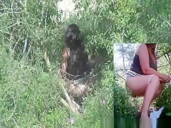 Woman spied peeing outdoors in the bushes