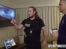 Xiana Hill is getting throatfucked by a police man and getting her pussy stuffed with cock