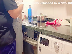 18 Year Old Stepdaughter Has Sex In The Kitchen, The Fat Stepfather Cums Inside Her 12 Min