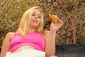 Young blondie with long beautiful legs in action