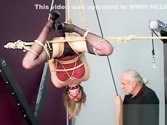 Young honey endures harsh treatment on her pussy and tits