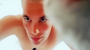gives dildo blowjob, jerking off and eats own cum