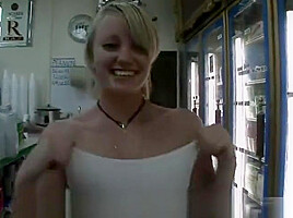hot babe flashing in a store