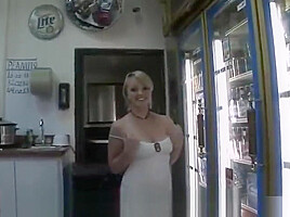 hot babe flashing in a store