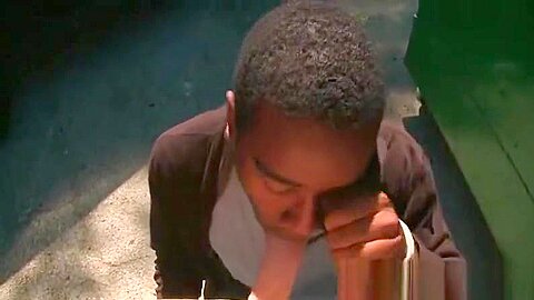 teen 18+ afro gay mouth fucks white cock in POV