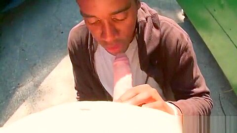 teen 18+ afro gay mouth fucks white cock in POV