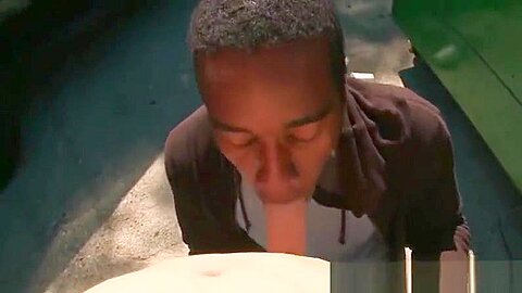teen 18+ afro gay mouth fucks white cock in POV