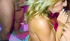 une bombasse se fait prendre dans un beau gang bang